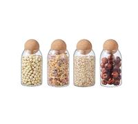 ORNAMI Clear Glass Kitchen Storage Jar with Cork Ball | Mason Food Canister Jar with Spherical Cork Lid | BPA-Free Pantry Organiser (Set of 4, 0.8L)