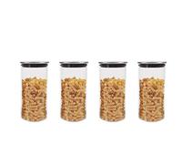 ORNAMI Glass Food Jar with Stainless Steel Lid and Silicone Ring for Airtight Sealing, BPA-FREE, Clear Canister Container for Kitchen Storage - Set of 4 (1.4L)