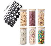 ORNAMI Glass Storage Jar with Bamboo Lid | Small Canister for Spice Storage, Grains and More | Durable Spice Container with Silicone Seal - Set of 6 (350ml)
