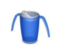 Ornamin Two Handled Mug 220 ml Blue with spouted lid Small Opening (816+806) | Ergonomic Plastic Mug with Two Handles, Firm Hold Also for Shaky Hands | Drinking aid, Cup for The Care, Feeding Cup