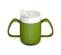 Ornamin Two Handled Mug with Internal Cone 140 ml Green with Spouted Lid with Small Opening (Model 815 + 806) | Drinking aid