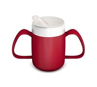 Ornamin Two Handled Mug with Internal Cone 140 ml Red with Spouted Lid with Small Opening (Model 815 + 806) | Drinking aid