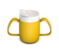 Ornamin Two Handled Mug with Internal Cone 140 ml Yellow with Spouted Lid with Small Opening (Model 815 + 806) | Drinking aid
