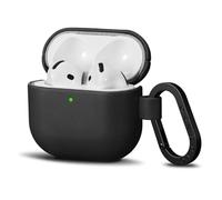 ORNARTO Compatible for AirPods 4 Case,Full Protective Leather Cover with Carabiner for AirPods 4nd Generation (2024),Front Visible LED-Black