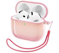 ORNARTO Compatible with Airpods 4 Case,Protective Transparent Cover with Lanyard & LED Front Indicator, Anti-Drop & Color Gradient Design Cases for Airpods 4th Generation(2024)-Pink