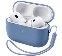 ORNARTO Compatible with Airpods Pro 2 Case (2022), Protective Liquid Silicone Case Cover for Airpods Pro 2nd Generation with Lanyard Soft Skin Front LED Visible-French Blue