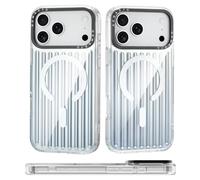 ORNARTO Magnetic Case for iPhone 17 Pro 6.3", Compatible with MagSafe, Shockproof Protective Cover with Stripe Design, Slim Durable 17 Pro Phone Cases-Silver