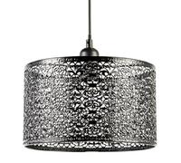Ornate and Classic Moroccan Style Designed Black Gloss Metal Ceiling Pendant Lamp Shade 25cm x 15cm | 11w Maximum| Circular Metal Shade by Happy Homewares