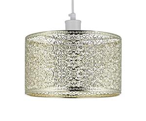 Ornate and Classic Moroccan Style Designed Shiny Plated Gold Metal Ceiling Pendant Lamp Shade 25cm x 15cm | 60w Maximum| Circular Metal Shade by Happy Homewares
