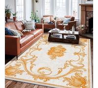 Ornate Area Rug, Classical Elegant Floral Swirl N/a Gold Low Pile Edge Binding Home Rectangle Carpet Rugs for Living Room Bedroom Under Table Dining Decor 6' X 9'