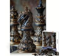 Ornate Black Knight Chess Piece 1000 Pieces Jigsaw Puzzles for Adults Brain Challenge Toy Indoor Play Precise Cut Fine Art Piece (50x75cm)