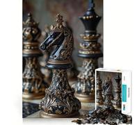 Ornate Black Knight Chess Piece 1000 Pieces Jigsaw Puzzles for Adults Brain Challenge Toy Indoor Play Precise Cut Fine Art Piece (50x75cm)