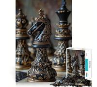 Ornate Black Knight Chess Piece Jigsaw 1000 Pieces for Adults Cognitive Toy Bonding Time Pattern Assembly Santa Wish Item (38x26cm)