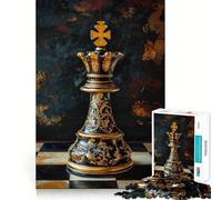 Ornate Black ﹨u Gold Chess Queen Jigsaw Puzzles for Adults1000 Pieces Strengthen Memory Home Pastime Clean Edge Elegant Gift (50x75cm)