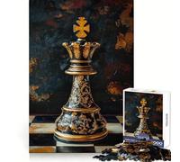 Ornate Black ﹨u Gold Chess Queen Jigsaw Puzzles for Adults1000 Pieces Strengthen Memory Home Pastime Clean Edge Elegant Gift (50x75cm)