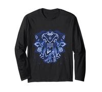 Ornate Blue, Elephant Mandala Floral Tribal Graphic Long Sleeve T-Shirt
