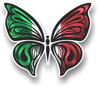 Ornate Butterfly Design With Italy Italian Flag Motif Vinyl Car Sticker Decal 100x85mm