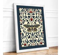 Ornate Butterfly Garden Botanical Framed Wall Art Print A4 (29.7×21cm) White, Wall Decor for Living Room, Bedroom, Office & Home, Ready to Hang, Art Gift