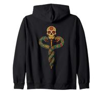 Ornate Calavera Skull & Snakes Folk Art Design Zip Hoodie