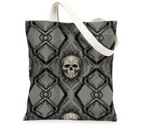 Ornate Canvas Tote Bag for Women, Classic Elegant Geometric Floral None Gray Washable Reusable Small Tote Bag for Shopping, Gray, 13x15 Inch