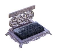 Ornate Cast Iron Boot Scraper with Brush, Antique Style Outdoor Shoe Cleaner, Brown with Black Coir Bristles, 29x19x17cm
