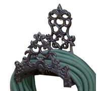 Ornate Cast Iron Garden Hose Holder, Wall Mounted, Victorian Scrollwork Design, Brown, 25 x 30 x 15cm