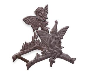 Ornate Cast Iron Wall Mounted Garden Hose Holder Dark Brown Fairy Design