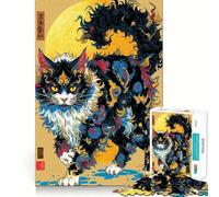Ornate Cat Illustration with Asian Influence Jigsaw Puzzles for Adults 1000 Pieces Brain Workout Toy Relaxing Fun Art Assembly (38x52cm)