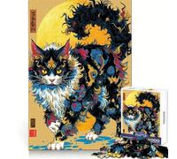 Ornate Cat Illustration with Asian Influence Jigsaw Puzzles for Teenagers 1000 Pieces Reason Skill Toy Soothing Play Exact Cut Santa Wish Gift (50x75cm)