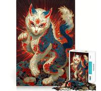 Ornate Cat Illustration with Asian Motifs 1000 Piece Jigsaw Puzzles for Teenagers Jigsaw Intellect Toy Family Joy Quality Cut Stylish Gift (38x52cm)