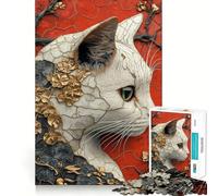 Ornate Cat Portrait Jigsaw Puzzle 1000 Piece for Teenagers Mind Skill Toy Peaceful Fun Design Assembly Unique Gift (50x75cm)