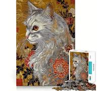 Ornate Cat Portrait with Floral Design Hard Jigsaw Puzzle for Adults 1000 Pieces Boost Memory Soothing Play Premium Cut Perfect Present (38x52cm)