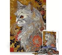 Ornate Cat Portrait with Floral Design Hard Jigsaw Puzzle for Adults 1000 Pieces Boost Memory Soothing Play Premium Cut Perfect Present (38x52cm)