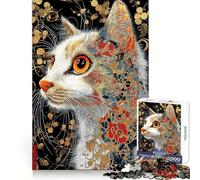 Ornate Cat Portrait with Floral Details for Adults 1000 Piece Puzzle Mind Challenge Toy Calm Escape Quality Cut Art Collection Piece (38x52cm)