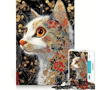 Ornate Cat Portrait with Floral Details for Adults 1000 Piece Puzzle Mind Challenge Toy Calm Escape Quality Cut Art Collection Piece (38x52cm)