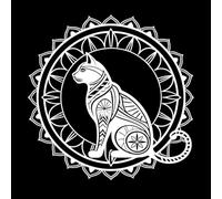 Ornate cat Silhouette with Mandala Frame and Geometric Patterns Art Fine Carving Decals 67.2x67.2cm Personalized Customization White