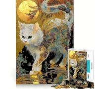 Ornate Cat Under Moonlight Jigsaw Puzzle for Teenagers 1000 Pieces Smart Game Family Time Pattern Assembly Santa Wish Pick (38x26cm)