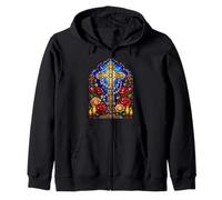 Ornate Catholic Cross Rosary Roses Sacred Mosaic Artwork Zip Hoodie