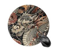 Ornate Dragon Pattern Mouse Pad, 7.8 Inch Portable Round Mouse Mat with Non-Slip Rubber Base & Smooth Surface, Waterproof Mousepad for Gaming Office & Home