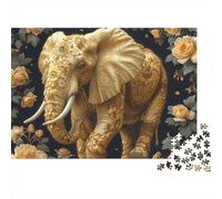 Ornate Elephant Decor 3-Layer Cardboard 1000 Pc Gilded Animal Art Style Puzzle, Impossible Hard, Logic Training, Stress Relief & Family Collector Gift 52x38cm/1000pcs
