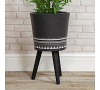 Ornate Fibre Clay Planter Black with Wooden Legs Large
