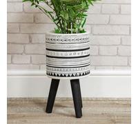 Ornate Fibre Clay Planter White with Wooden Legs