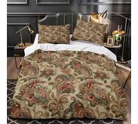 Ornate floral design 3D Pattern Comforter Cover 3pcs 100% Microfibre Skin-Friendly Vintage paisley pattern Duvet Cover 2 Pillow Shams Zippered Closure Lightweight Family Guests Single (135x200cm)