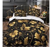 Ornate floral design 3D Pattern Quilt Cover 3pcs 100% Microfibre Anti-Fade Zip Closure Gilded baroque Duvet Cover 2 Pillowcases Breathable Easy Care Bedding Boys Girls Room Double（200x200cm）