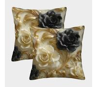 Ornate Floral Design-Baroque Rose Pattern Pillow Covers 2 Pack Cozy Pillowcases Art Cushion Case Polyester Decor Couch Living Room 40x40cm