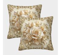 Ornate Floral Design-Classic Rose Wall Art Pillow Covers 2 Pack Cozy Pillowcase Available All Seasons Cushion Case with Invisible Zipper Decor Sofa for Living Room Bedroom 45x45cm
