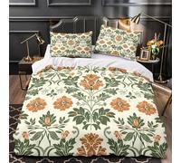 Ornate floral pattern 3D Printed Quilt Cover 3-Piece Microfiber Lightweight Breathable Victorian botanical design Comforter Cover 2 Pillowcases Hidden Zipper Bed Set Girls Bedroom Double（200x200cm）