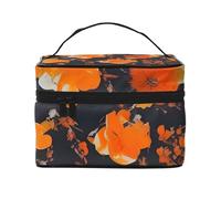 Ornate Floral Print Portable Makeup Case Versatile Zipper Makeup Case Set for Large Capacity Polyester Makeup Bag Black One Size Black One Size, Black/White, One Size