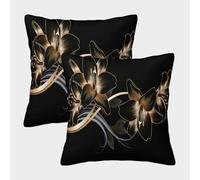 Ornate Flowers-gold Floral Design Pillow Covers 2 Pack Cozy Pillowcase Art Cushion Cover with Invisible Zipper Decorative Couch Living Room 40x40cm