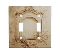 Ornate Frame Bathroom Double Light Switch Cover Plate, Classic Elegant Floral Swirls None Beige Plastic Standard Size Wall Switch Plates Accents for Living Room Bedroom Home Office Decor